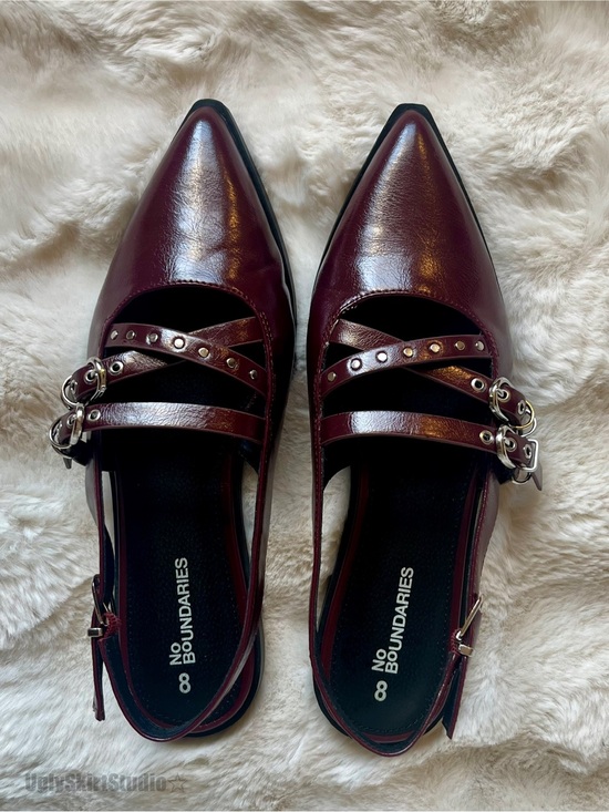 No Boundaries Shoes - No Boundaries Burgundy Pointed Toe Mary Jane Flats Size 8 Gothic Alt Coquette